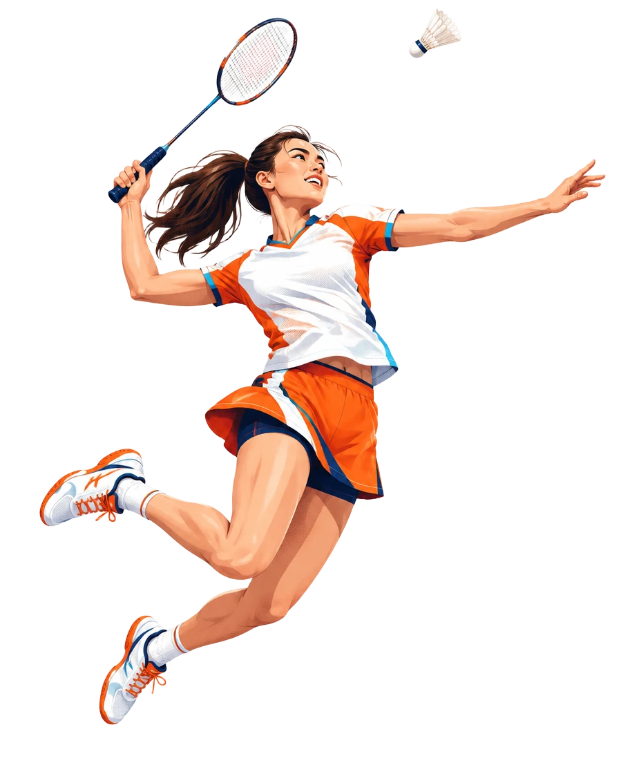 Illustrated badminton player jumping for a smash